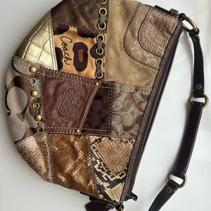 Vintage Coach Shoulder Bag Patchwork Women’s- Brown and Gold